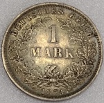 KM#7  ANTIGA MOEDA DE PRATA DO IMPÉRIO ALEMÃO 1 MARCO ANO DE 1874 - F  STUTTGART  PRATA 900   PEÇA COM 5,5  g  24,0 mm  PEÇA MUITO BEM CONSERVADA