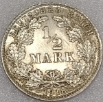 KM#17  ANTIGA MOEDA DE PRATA DO IMPÉRIO ALEMÃO 1/2 MARCO ANO DE 1918-D  PRATA 900 PEÇA COM 2,7 g E COM 20,0 mm PEÇA EM EXCELENTE ESTADO DE CONSERVAÇÃO