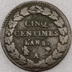 KM#640  ANTIGA MOEDA DA FRANÇA 5 CÊNTIMOS ANO DE 1796  BRONZE PEÇA COM 28,0 mm MBC  (  1796 = L'AN5 A )