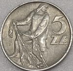 Y#47 ANTIGA MOEDA DA POLÔNIA " REPÚBLICA POPULAR " 5 ZLOTYCH ANO DE 1971 ALUMÍNIO  PEÇA COM 3,45g E COM 29,0 mm  MBC PEÇA ESCASSA