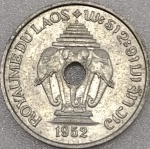 KM#5  ANTIGA MOEDA DE ALUMÍNIO DO REINO DO LAOS  20 CÊNTIMOS ANO DE 1952 SOB PEÇA COM 27,0 mm