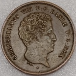 KM#726  ANTIGA MOEDA DE COBRE DA DINAMARCA  1 RIGSBANKSKILLING ( R.B.S ) 1842 VS PEÇA COM 23,0 mm " CRISTIANO VIII " PEÇA MUITO BEM CONSERVADA