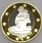 6 SEX EUROS - É UMA MOEDA FANTASIA QUE POSSUI 34 MODELOS COM POSIÇÕES SEXUAIS DIFERENTES... É BIMETÁLICA E TEM 31,0 mm ...O OUTRO LADO DA MOEDA É IGUAL EM TODOS OS MODELOS E TEM VALOR FICTÍCIO DE " 6 SEXO EUROS " É UMA PEÇA EXÓTICA QUE VALE APENA TER " UMA " EM SUA COLEÇÃO ...