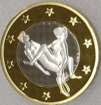 6 SEX EUROS - É UMA MOEDA FANTASIA QUE POSSUI 34 MODELOS COM POSIÇÕES SEXUAIS DIFERENTES... É BIMETÁLICA E TEM 31,0 mm ...O OUTRO LADO DA MOEDA É IGUAL EM TODOS OS MODELOS E TEM VALOR FICTÍCIO DE " 6 SEXO EUROS " É UMA PEÇA EXÓTICA QUE VALE APENA TER " UMA " EM SUA COLEÇÃO ...