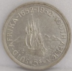 KM#41  ANTIGA MOEDA DE PRATA DA ÁFRICA DO SUL 5 SHILLINGS ANO DE 1952 SOBERBA  PRATA 500  PEÇA COM 28,2 g E COM 38,8 mm " 300o. ANIVERSÁRIO FUNDAÇÃO DA CIDADE DO CABO "