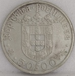 KM#593  ANTIGA MOEDA DE PRATA DE PORTUGAL 50 ESCUDOS ANO DE 1968  MBC  PRATA 650  PEÇA COM 18,0 g E COM 34,0 mm