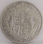 KM#818  ANTIGA MOEDA DE PRATA DO REINO UNIDO 1/2 COROA ANO DE 1915  MBC PRATA 925   PEÇA COM 14,1 g E COM 32,3 mm  " REI JORGE V "