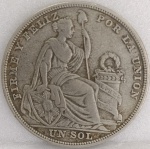 KM#218  ANTIGA MOEDA DE PRATA DO PERU 1 SOL ANO DE 1924 MBC PRATA 500  PEÇA COM 25,0 g E COM 37,0 mm