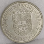 KM#593  ANTIGA MOEDA DE PRATA DE PORTUGAL 50 ESCUDOS ANO DE 1968 SOB/FC PRATA 650  PEÇA COM 18,0 g E COM 34,0 mm " 500 ANOS DO NASCIMENTO DE PEDRO ÁLVARES CABRAL "  COMEMORATIVA