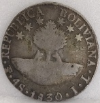 KM#96a  ANTIGA MOEDA DE PRATA DA BOLÍVIA 4 SUELDOS ANO DE 1830 - JL  MBC PRATA 667  PEÇA COM 13,5 g E COM 31,0 mm