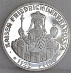 KM#174  ANTIGA MOEDA DE PRATA DA ALEMANHA 10 MARCOS ANO DE 1990-F PEÇA EM EXCELENTE ESTADO DE CONSERVAÇÃO SEM SINAIS DE LIMPEZA PRATA 625  PEÇA COM 15,5 g E COM 32,5 mm  " 800o. ANIVERSÁRIO MORTE DE FREDERICK  I BARBAROSSA "