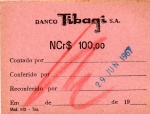 ANTIGO CONTROLE INTERNO DO " BANCO TIBAGI S.A " PARA CONTAGEM DE CÉDULAS PEÇA DATADA DE 1967 ( CONTADO POR - CONFERIDO POR - RECONFERIDO POR ) TESOURARIA ....