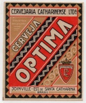 ANTIGO RÓTULO " CERVEJA OPTIMA " CERVEJARIA CATHARINENSE LTDA ( TH ) JOINVILLE PEÇA COM DIMENSÃO 9,2 x 11,3 cm
