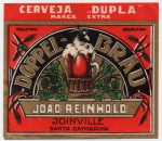 ANTIGO RÓTULO CERVEJA DUPLA EXTRA " DOPPEL - BRAU " DE JOÃO REINHOLD EM JOINVILLE - SANTA CATHARINA ( TH ) DIMENSÃO 12,1 x 10,6 cm