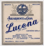 ANTIGO RÓTULO " ADALY - AGUARDENTE DE CANA L U C E N A " ITAIÓPOLIS - SANTA CATARINA DIMENSÃO 10,1 x 10,7 cm