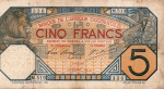 P-5 Ba. 3   ANTIGA CÉDULA DA AFRICA OCIDENTAL FRANCESA - S E N E G A L  5 FRANCOS DO ANO DE 1919 ESCASSA