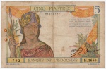 P-55c  ANTIGA CÉDULA DA INDOCHINA FRANCESA 5 PIASTRES ( 1932 - 1939 ) MBC CAPITAL SAIGON