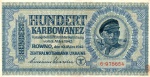 CAT. WOR: P-55 OU ROS: R-597 ANTIGA CÉDULA DA UCRÂNIA OCUPADA PELA ALEMANHA NA 2a. GUERRA MUNDIAL PEÇA DATADA DE 1942  /  100 KARBOWANEZ