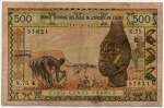 ESCASSA CÉDULA DO SENEGAL REPRESENTADA PELA LETRA ( K ) ESTADOS AFRICANOS DO OESTE  500 FRANCOS PERÍODO 1959-1964 MBC