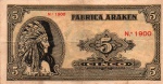 RARA CÉDULA PARTICULAR ( BRASIL ) FÁBRICA DE CIGARROS " A R A K E N " FUNDADA EM 1928 EM FORTALAEZ - CEARÁ PELO EMPRESÁRIO DE ITAPAJÉ, Sr. ANTÔNIO DIGO DE SIQUEIRA ANTIGA FÁBRICA QUE FICAVA SITUADA A RUA SANTA THEREZA, No. 37280  DIMENSÃO DA CÉDULA 6,8 x 12,8 cm  CONSERVAÇÃO: MBC