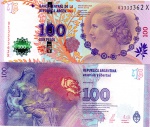 P-358  CÉDULA DA ARGENTINA ( AMÉRICA DO SUL ) 100 PESOS  SOB/FE ( 2014 - 2016 ) EVITA PERON