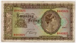 P-42a.1  - ANTIGA CÉDULA DE LUXEMBURGO ( EUROPA ) 20 FRANCS ANO DE 1943 MBC