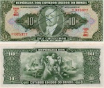 C#075  ANTIGA CÉDULA DO BRASIL ( REPÚBLICA ) 10 CRUZEIROS ANO DE 1950 SOB/FE ANVERSO: GETÚLIO VARGAS  E REVERSO: UNIDADE NACIONAL