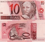 C#295 CÉDULA DO BRASIL ( REPÚBLICA ) 10 REAIS ANO DE 2003 ( FE ) CÉDULA DE PRIMEIRA SÉRIE = 1137 CHANCELAS DE ANTÔNIO PALOCCI FILHO E HENRIQUE DE CAMPOS MEIRELLES ( CC ) ANVERSO: EFÍGIE DA REPÚBLICA E REVERSO: ARARA