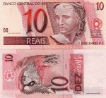 C#300 CÉDULA DO BRASIL ( REPÚBLICA ) 10 REAIS ANO DE 2010 ( FE ) SÉRIE 0001 CHANCELAS DE GUIDO MANTEGA E HENRIQUE DE CAMPOS MEIRELLES ( FC ) ANVERSO: EFÍGIE DA REPÚBLICA E REVERSO: ARARA
