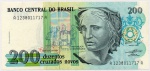 C#208  ANTIGA CÉDULA DO BRASIL ( REPÚBLICA ) 200 CRUZADOS NOVOS ANO DE 1989  ( FE )  ANVERSO: EFÍGIE SIMBÓLICA DA REPÚBLICA E REVERSO: " PÁTRIA ", ÓLEO DE PEDRO BRUNO