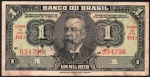 C#001  ANTIGA CÉDULA DO BRASIL ( REPÚBLICA ) UM MIL RÉIS ANO DE 1944  OBS.:  EMITIDAS PELO BANCO DO BRASIL, EM 1923, CIRCULARAM COMO RÉIS ATÉ 1942, POR EXISTIR UMA QUANTIDADE MUITO GRANDE EM ESTOQUE, O GOVERNO RESOLVEU EM 1944 COLOCÁ-LAS EM CIRCULAÇÃO MESMO SEM CARIMBAR VALENDO 1 CRUZEIRO, APROVEITANDO AS SÉRIES No. 279 ATÉ 500