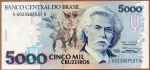 C#221  ANTIGA CÉDULA DO BRASIL ( REPÚBLICA ) 5.000 MIL CRUZEIROS ANO DE 1993 MBC/SOB ANVERSO: CARLOS GOMES E REVERSO: PIANO QUE PERTENCEU AO MAESTRO