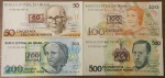 LOTE CONTENDO 4 CÉDULAS ANTIGAS DO BRASIL ( REPÚBLICA ) COM CARIMBO DE " CRUZEIROS " ANO DE 1990 ... CONSERVAÇÃO NO GERAL UMA PEÇA MBC E 3 PEÇAS SOBERBAS