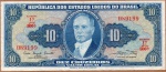 C#019  ANTIGA CÉDULA DO BRASIL ( REPÚBLICA ) 10 CRUZEIROS ANO DE 1961 MBC  ANVERSO: GETÚLIO DORNELLES VARGAS ( PRESIDENTE DA REPÚBLICA  1930-1945  /  1951-1954 ) E REVERSO: UNIDADE NACIONAL