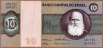 C#138  ANTIGA CÉDULA DO BRASIL ( REPÚBLICA ) 10 CRUZEIROS ANO DE 1974 SOB/FE  ANVERSO: DOM PEDRO II  E  REVERSO: PROFETA DANIEL ( ESCULTURA ALEIJADINHO )