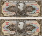C#072  LOTE CONTENDO DUAS CÉDULAS ANTIGAS DO BRASIL ( REPÚBLICA ) 5 CRUZEIROS ANO DE 1963 ( MBC ) CÉDULAS SEQUENCIADAS ... ANVERSO: BARÃO DO RIO BRANCO
