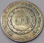 P#595 - ANTIGA MOEDA DE PRATA DO BRASIL ( IMPÉRIO - PRATA 917 ) 500 RÉIS ANO DE 1862