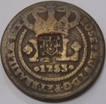 C#112 - ANTIGA MOEDA DE COBRE DO BRASIL ( COLÔNIA - D. JOSÉ I ) XL RÉIS DATADO DE 1753 COM CARIMBO DE ESCUDETE