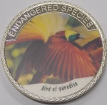 TOKEN ( PEÇA NÃO CLASSIFICADA ) EM AÇO  " BIRD-OF-PARADISE " WORLD ANIMAL PROTECTION ... PEÇA COM 39,5 mm