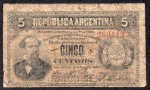 P-5a.3  ANTIGA CÉDULA DA ARGENTINA ( AMÉRICA DO SUL ) 5 CENTAVOS ANO DE 1884 ASSINATURAS: ROCA & PACHECO
