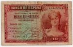 P-86a.2  ANTIGA CÉDULA DA ESPANHA ( EUROPA ) 10 PESETAS ANO DE 1935 MBC ... CERTIFICADO DE PRATA