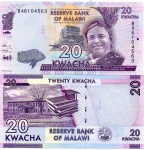 P-63c  - ANTIGA CÉDULA DE MALAWI ( ÁFRICA ) 20 KWACHA ANO DE 2016 FE