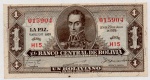 P-128  ANTIGA CÉDULA DA BOLÍVIA ( AMÉRICA DO SUL ) 1 BOLIVIANO ANO DE 1952 MBC/SOB