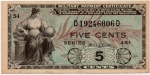 P-M22 - CERTIFICADO DE PAGAMENTO MILITAR ( U.S.A ) 5 CENTS ANO DE 1951 SÉRIE 481 CONSERVAÇÃO: MBC ... Os certificados de pagamento militar , ou MPC , eram uma forma de moeda usada para pagar militares dos EUA em certos países estrangeiros. Eles foram usados em uma área ou outra de alguns meses após o fim da Segunda Guerra Mundial até alguns meses após o fim da participação dos EUA na Guerra do Vietnã - de 1946 a 1973. MPC utilizou camadas de litografia linear para criar cédulas coloridas que poderia ser produzido a baixo custo. Quinze séries de MPCs foram criadas. No entanto, apenas 13 séries foram emitidas. Os dois restantes foram destruídos em grande parte, embora alguns exemplos permaneçam.  Entre as 13 séries lançadas, um total de 94 notas são reconhecidas.