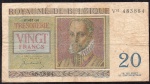 P-132a  - ANTIGA CÉDULA DA BÉLGICA ( EUROPA ) 20 FRANCOS ANO DE 1950 MBC