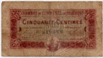 CÉDULA LOCAL USADA EM TOULOUSE ( FRANÇA ) CÂMARA DO COMÉRCIO 50 CÊNTIMES 31.12.1922
