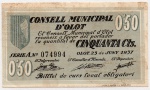 AT-1699 ANTIGA CÉDULA DE USO LOCAL ... USADA EM " O L O T " DURANTE A GUERRA CIVIL ESPANHOLA  50 CÊNTIMES  23.06.1937 CONSERVAÇÃO MBC