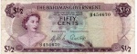 WOR: P-17a  ANTIGA CÉDULA DE BAHAMAS  1/2 DOLLAR DO ANO DE 1965 MBC