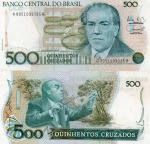C#192  ANTIGA CÉDULA DO BRASIL ( REPÚBLICA ) 500 CRUZADOS ANO DE 1988 MBC/SOB  ANVERSO:  HEITOR VILA LOBOS E ANVERSO: MAESTRO NO MOMENTO DA REGÊNCIA