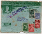 FILATELIA ( ANTIGA FRENTE DE CARTA ) LABORATORIOS ANDRÓMACO  .... VIA CONDOR PEÇA DATADA DE 1933